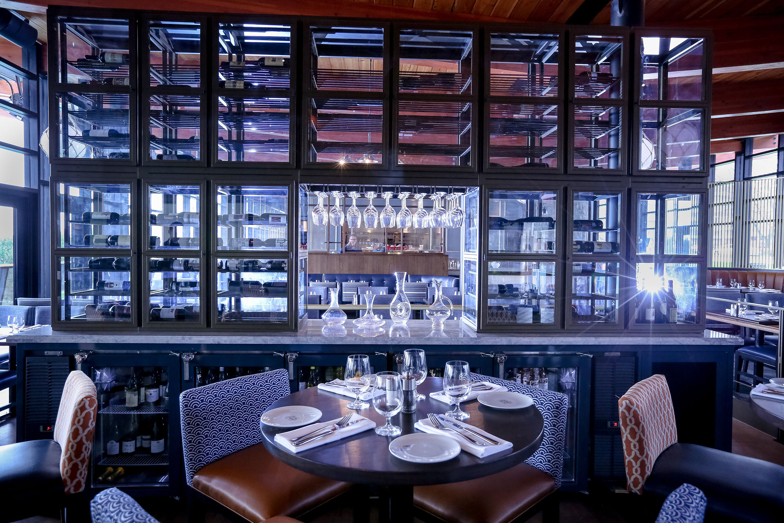 Dining area in front of bar at Spencers at the Waterfront